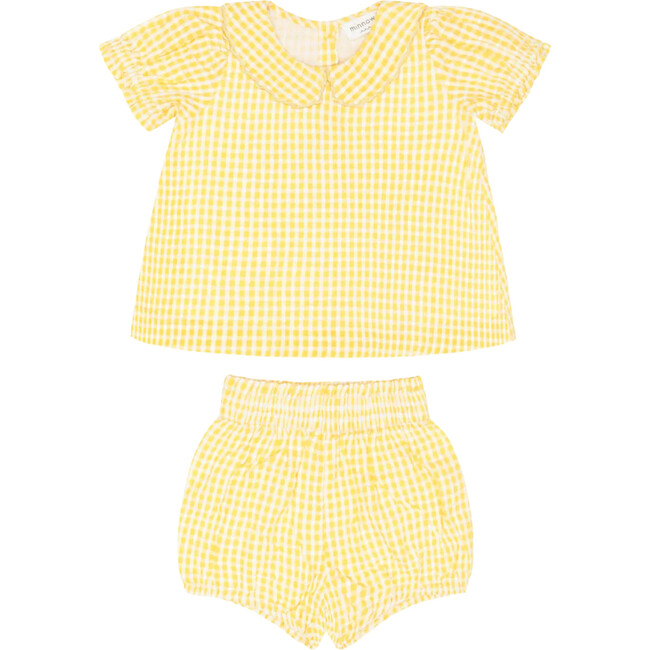 baby girls soleil gingham puff sleeve top and bloomer set