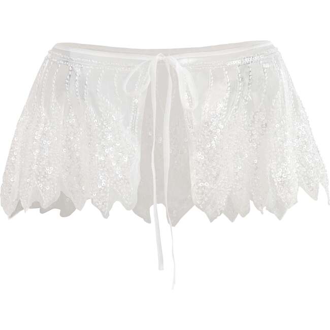 Sequin Tie-Front Stole, White