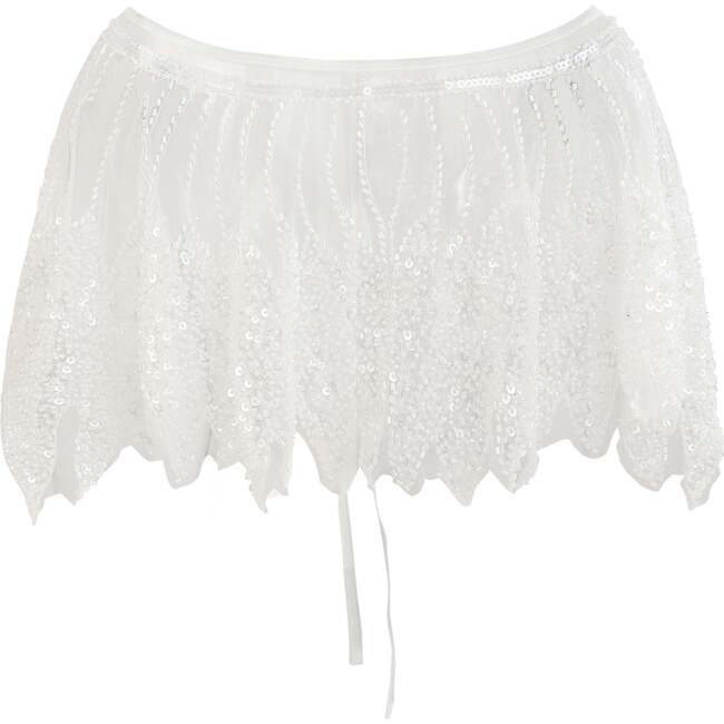 Sequin Tie-Front Stole, White