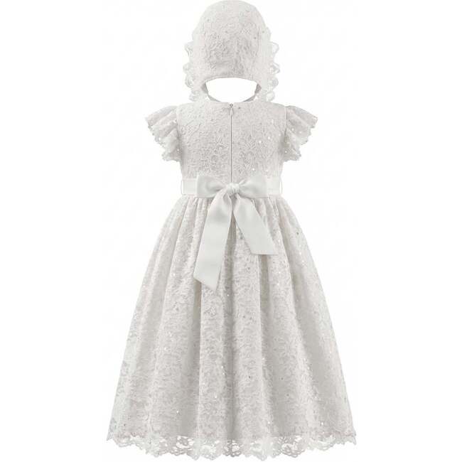 Velloria Lace Christening Dress with Bonnet, White - Dresses - 3