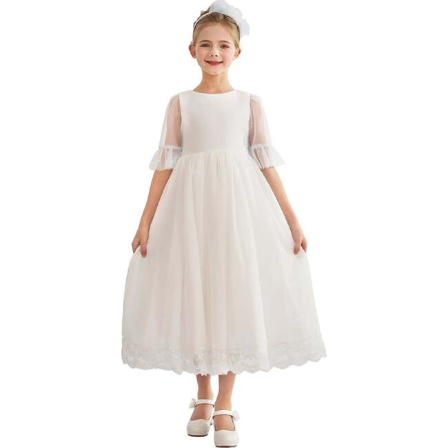 Montessa Formal Dress with Lace Trim, White