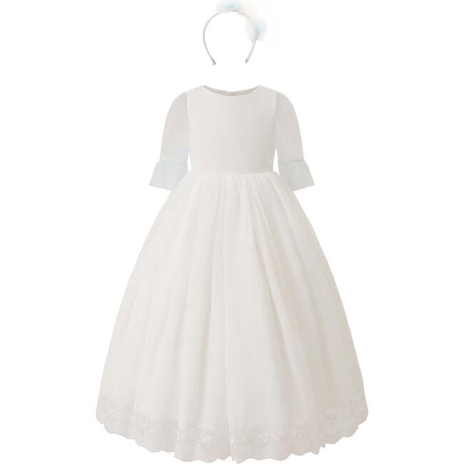 Montessa Formal Dress with Lace Trim, White