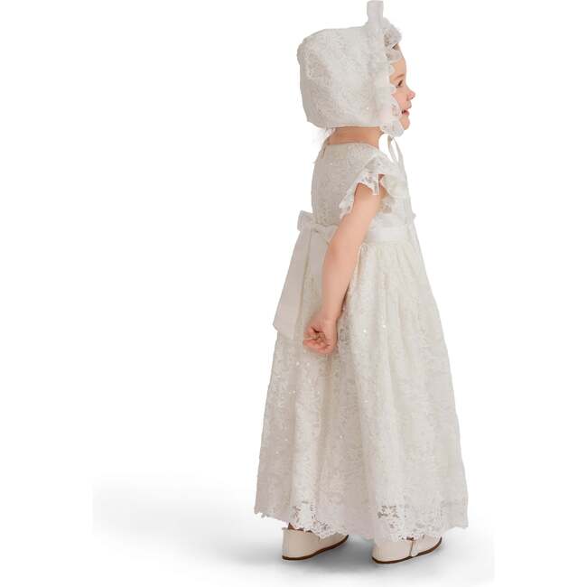 Velloria Lace Christening Dress with Bonnet, White - Dresses - 4