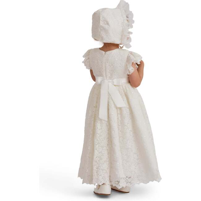 Velloria Lace Christening Dress with Bonnet, White - Dresses - 5