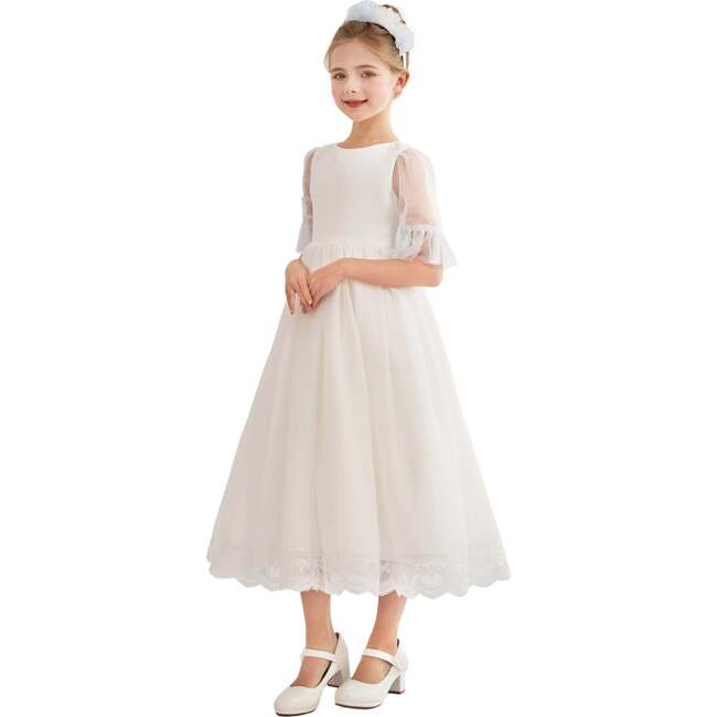 Montessa Formal Dress with Lace Trim, White - Dresses - 5