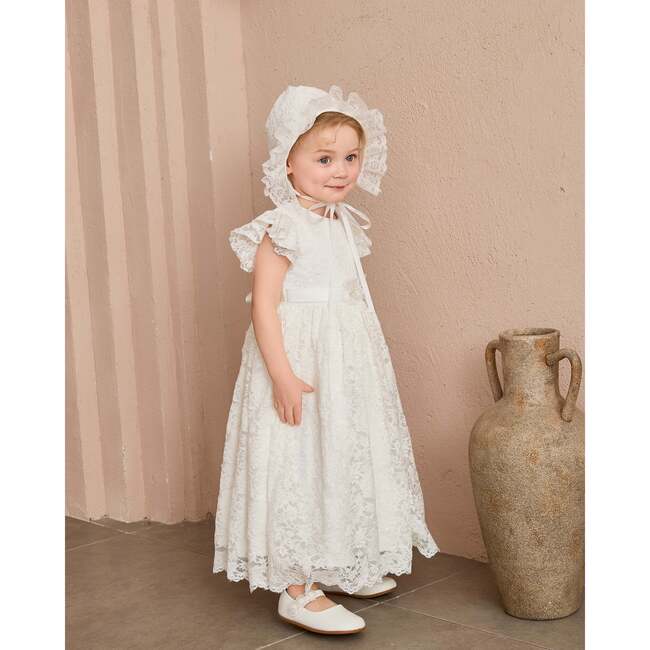 Velloria Lace Christening Dress with Bonnet, White - Dresses - 6