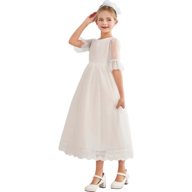 Montessa Formal Dress with Lace Trim, White - Dresses - 6