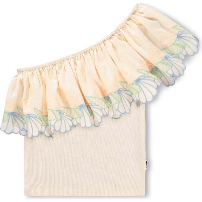 Lace One Shoulder Ratja Top, Beige