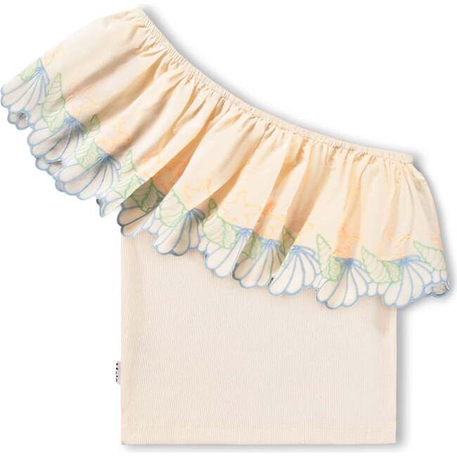 Lace One Shoulder Ratja Top, Beige