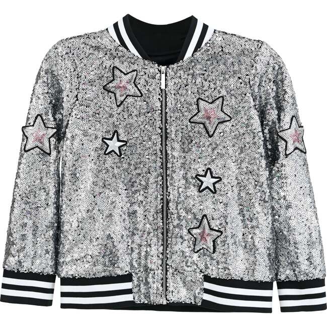 Sequin Bomber Jacket, Silver