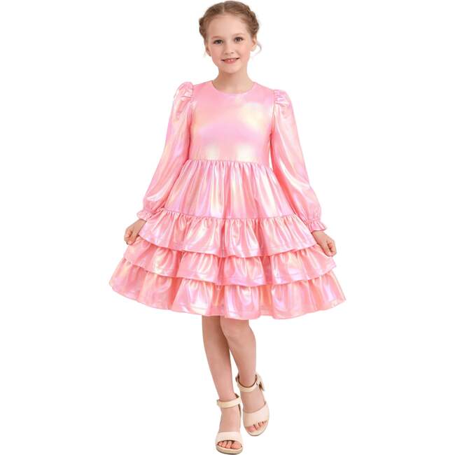 Metallic Ruffle Party Dress, Pink