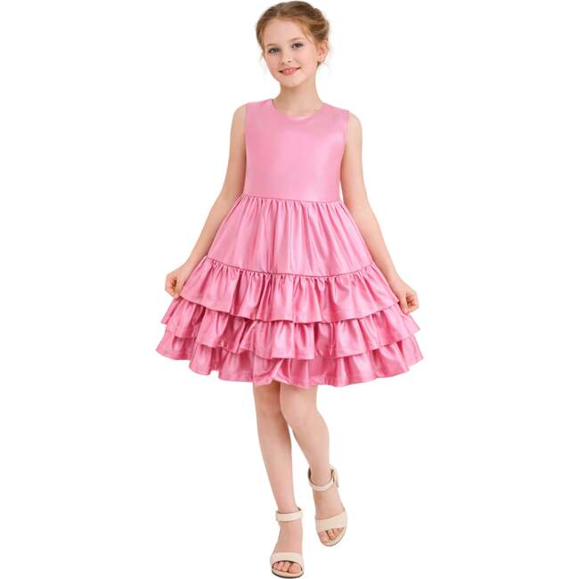 Satin Ruffle Party Dress, Pink