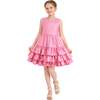 Satin Ruffle Party Dress, Pink - Dresses - 1 - thumbnail