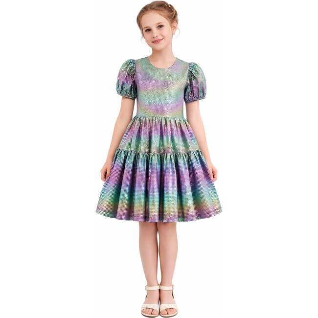 Iridescent Puff-Sleeve Dress, Retro