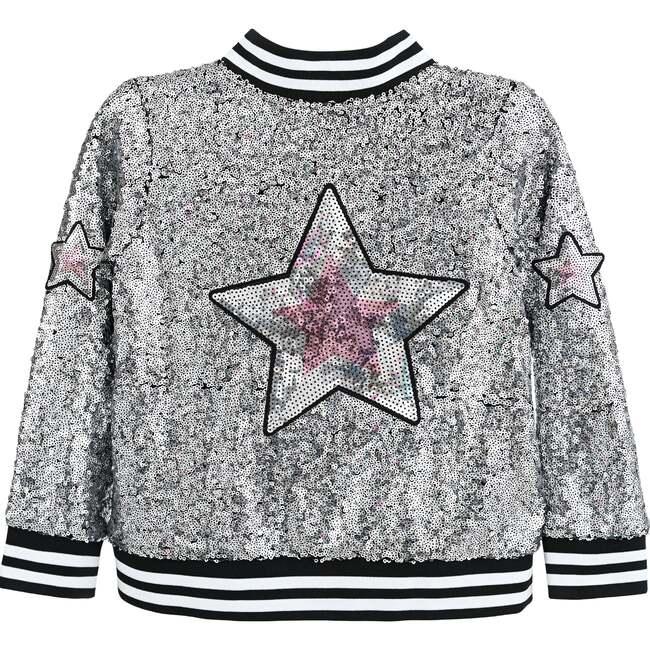 Sequin Bomber Jacket, Silver