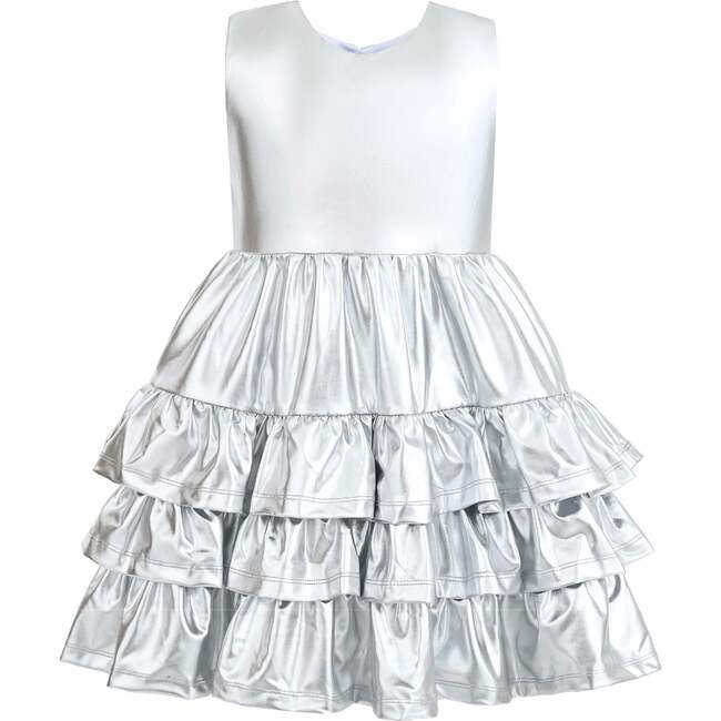 Satin Ruffle Party Dress, Silver