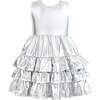 Satin Ruffle Party Dress, Silver - Dresses - 2