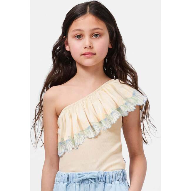 Lace One Shoulder Ratja Top, Beige - Blouses - 4