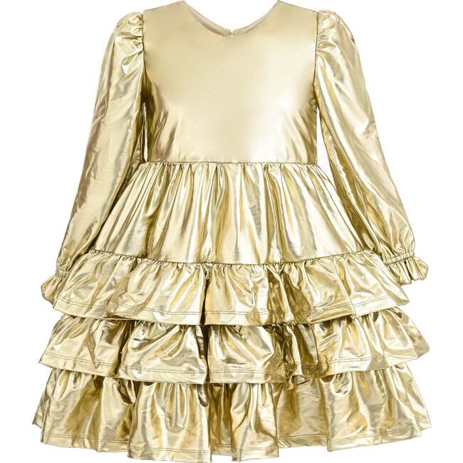 Metallic Ruffle Party Dress, Gold