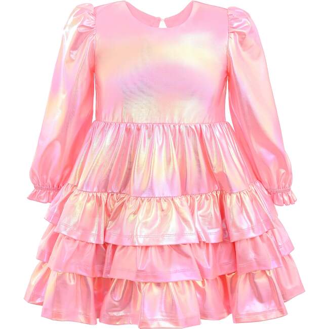 Metallic Ruffle Party Dress, Pink