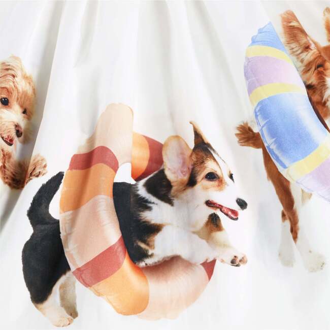Cassandra Puppy Print Dress, White - Dresses - 4