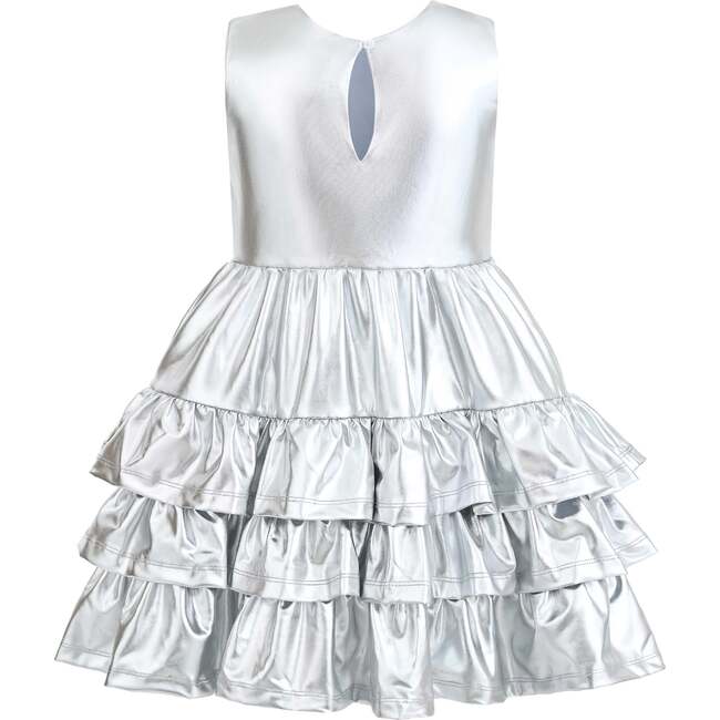 Satin Ruffle Party Dress, Silver - Dresses - 3