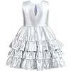 Satin Ruffle Party Dress, Silver - Dresses - 3