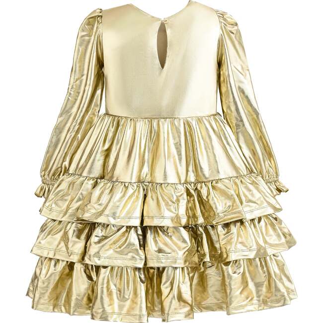 Metallic Ruffle Party Dress, Gold - Dresses - 3