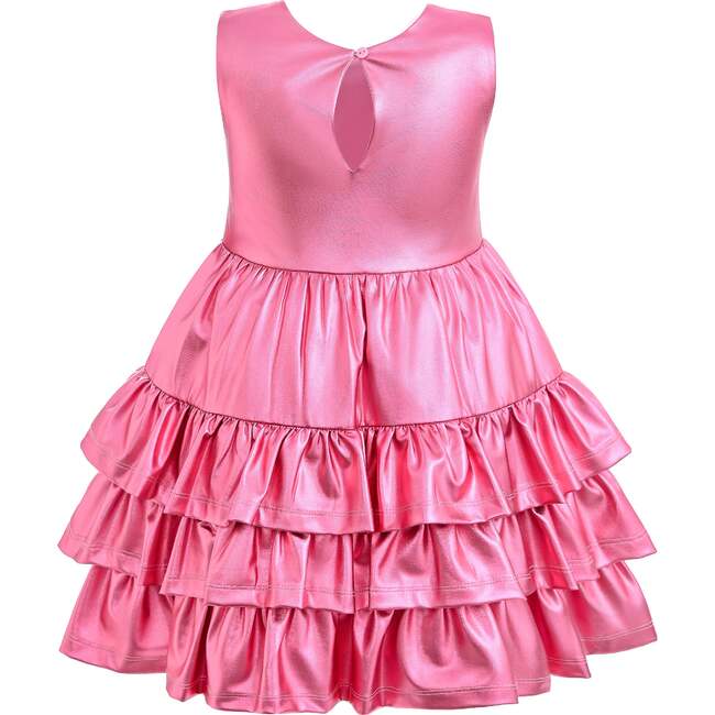 Satin Ruffle Party Dress, Pink - Dresses - 3