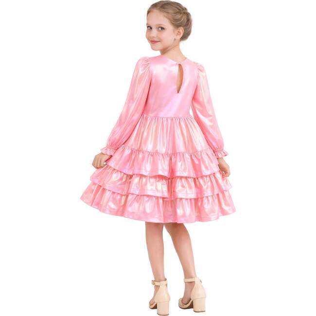Metallic Ruffle Party Dress, Pink - Dresses - 4