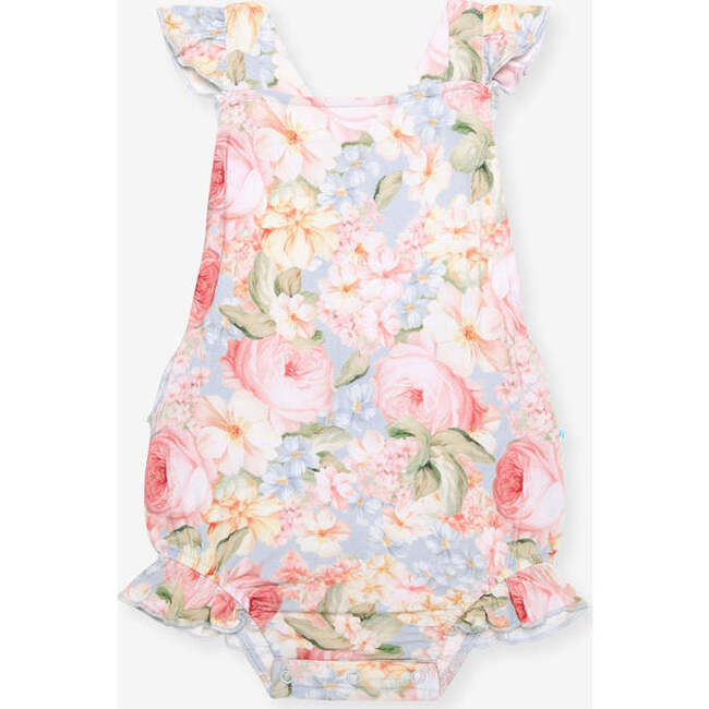 Rose Dreams Ruffled Strap Bubble Romper Blue