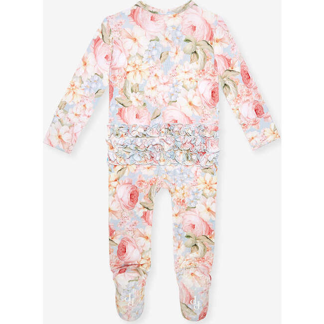 Rose Dreams Footie Ruffled Zippered One Piece Blue