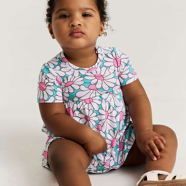 Retro Daisy Bodysuit Dress Blue