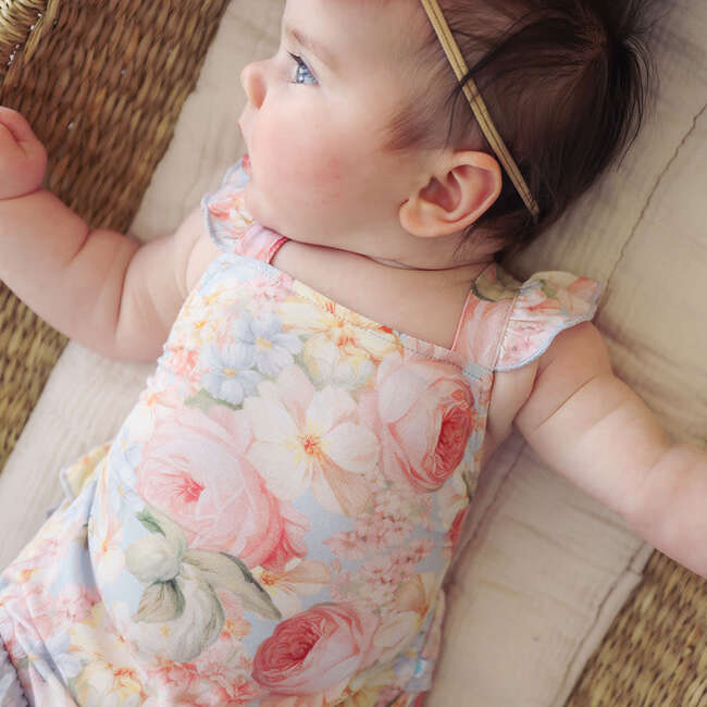 Rose Dreams Ruffled Strap Bubble Romper Blue - Rompers - 3