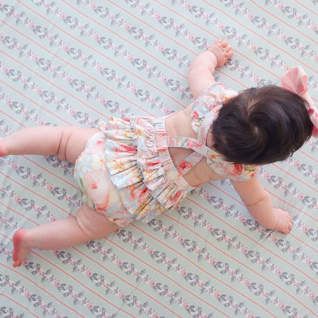 Rose Dreams Ruffled Strap Bubble Romper Blue - Rompers - 4