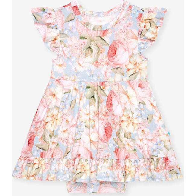 Rose Dreams Ruffled Twirl Bodysuit Dress Blue