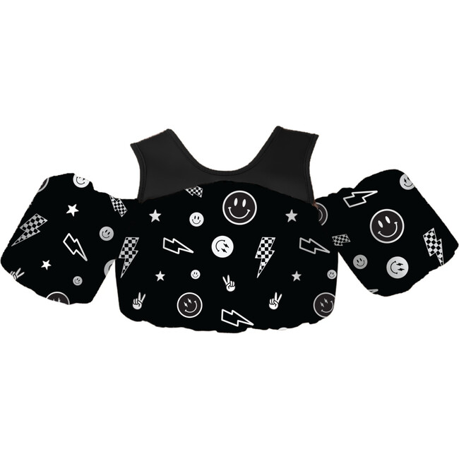 Little Swimmer Floatie - Toddler & Kids Swim Vest Floaties, Monochrome Smiley