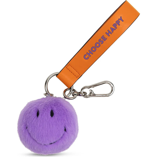 Smiley Bag Charm, Eco Fuzzy Purple 3"
