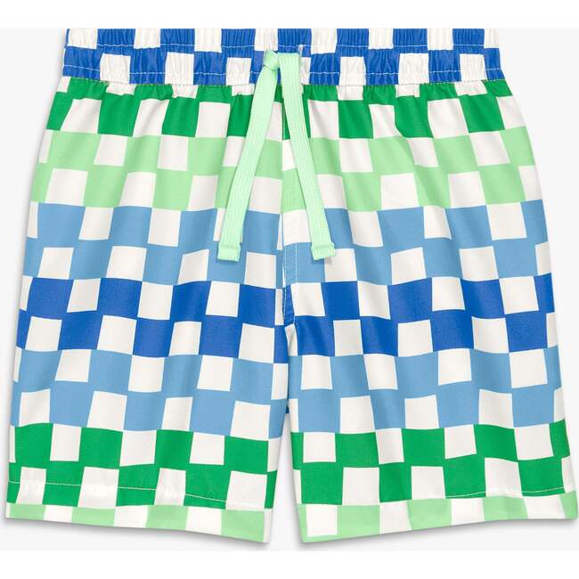 Kids Swim Trunk In Check, Green Apple Multi Checks