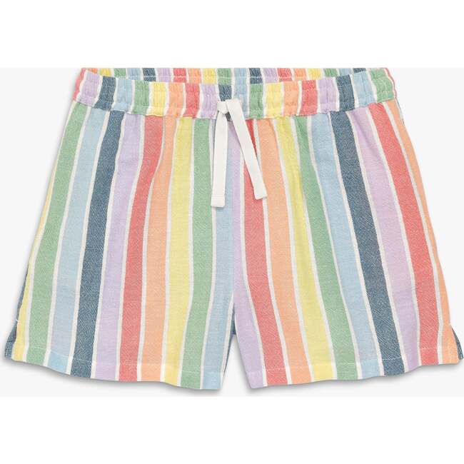 Kids Cotton Gauze Beach Short In Rainbow Stripe, Rainbow Sunrise Stripe