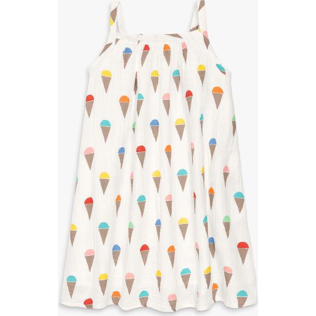 Kids Cotton Gauze Tank Dress In Rainbow Scoops, Ivory Rainbow Ice Cream Cones
