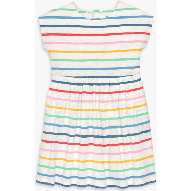 Kids Backyard Dress In Rainbow Stripe, Ivory Rainbow Sunrise Stripe