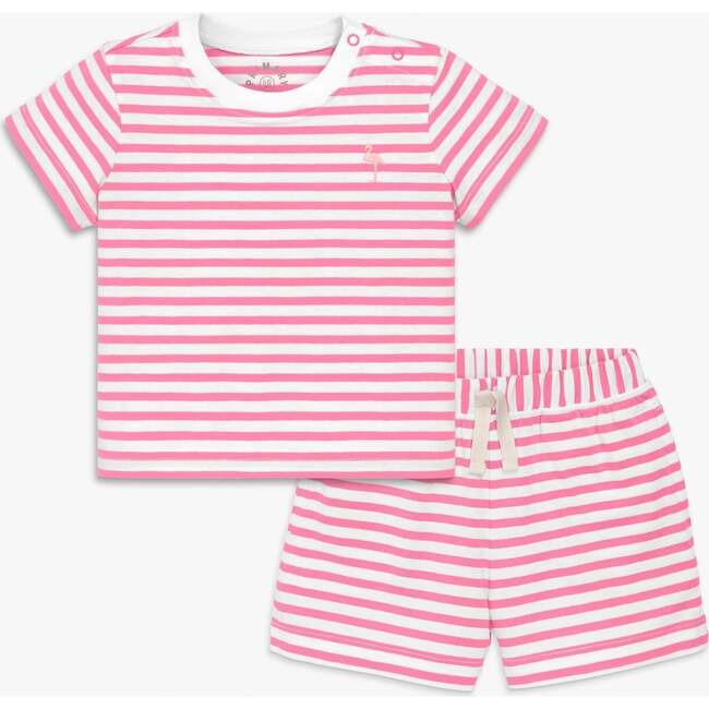 Baby Stripe Embroidered Set, Taffy White Stripe