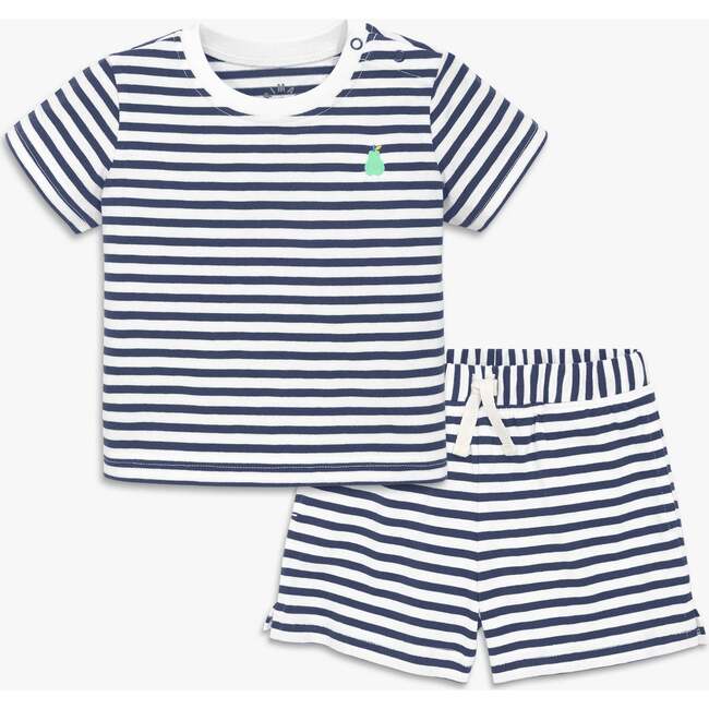 Baby Stripe Embroidered Set, Sunwashed Navy White Stripes