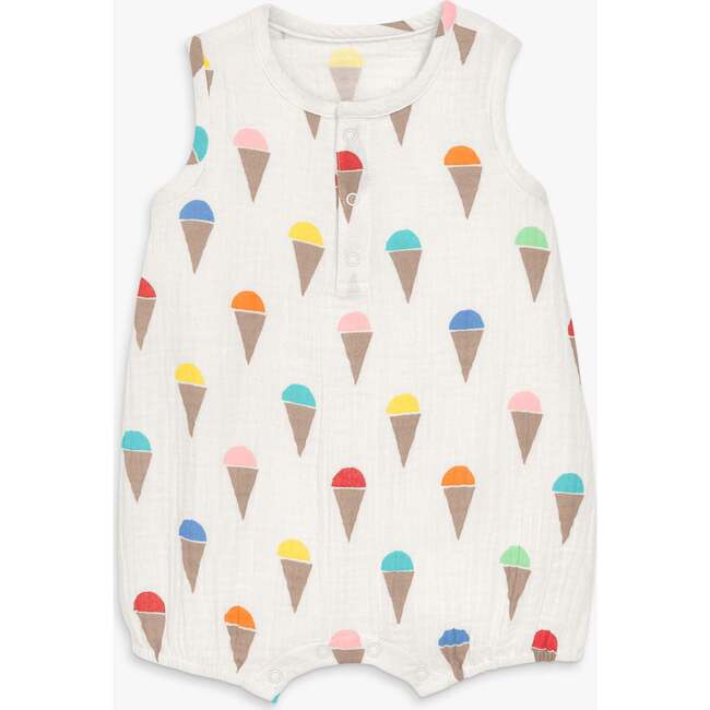 Baby Cotton Gauze Bubble Shortie In Rainbow Scoops , Ivory Rainbow Ice Cream Cones