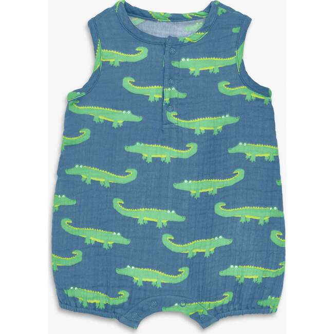 Baby Cotton Gauze Bubble Shortie In Gator Pals, Moonlight Alligators