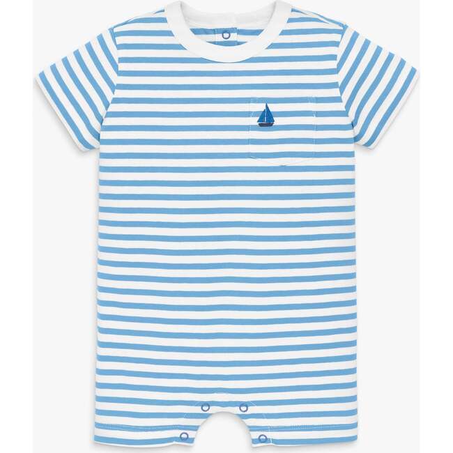 Baby Embroidered Stripe Pocket Shortie, Cornflower White Stripes