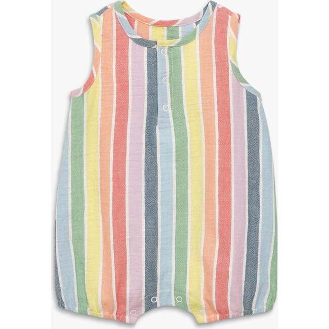 Baby Cotton Gauze Bubble Shortie In Rainbow Stripe, Rainbow Sunrise Stripe