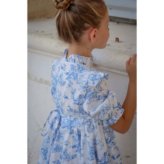 Short Sleeve Aoki Dress, Blue Toile - Dresses - 4