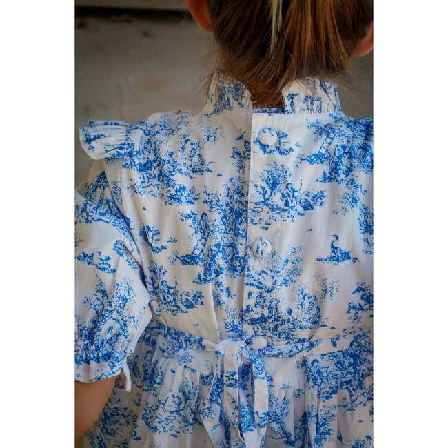 Short Sleeve Aoki Dress, Blue Toile - Dresses - 5